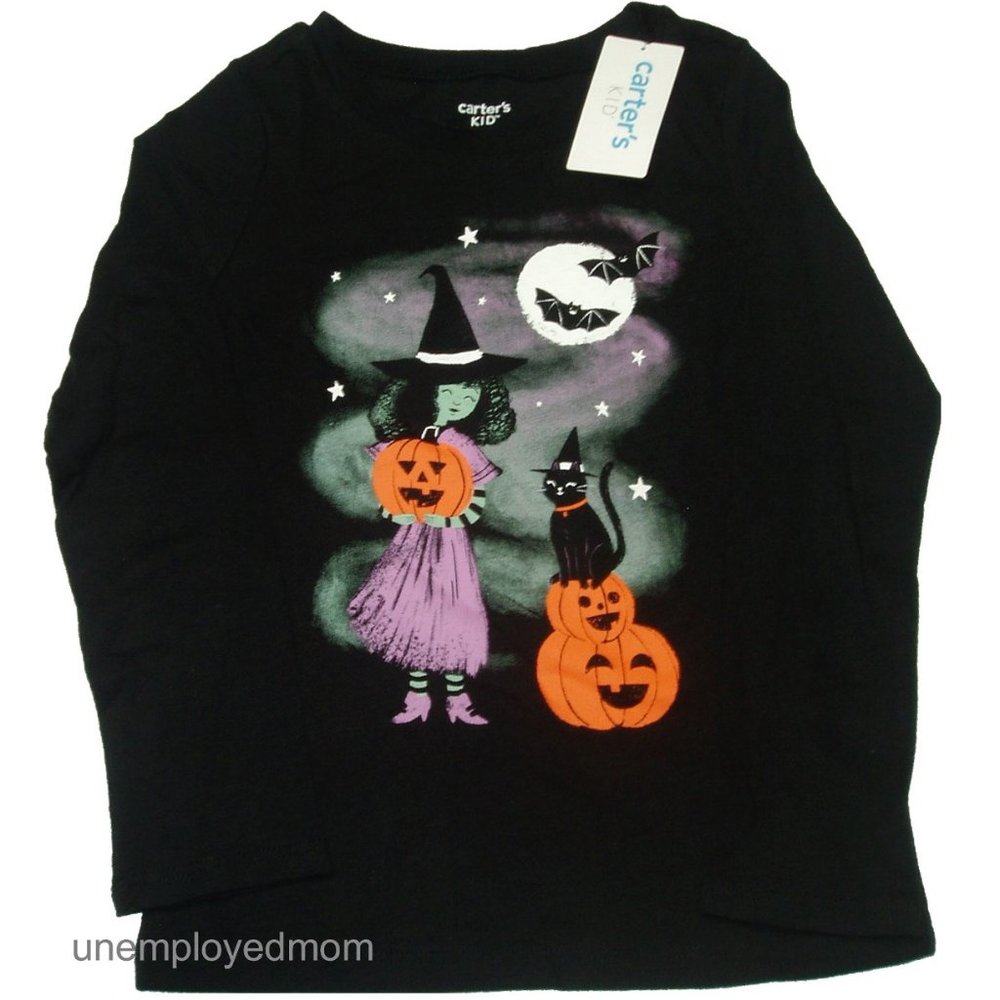 Halloween Tee Witch Black Cat Bat Pumpkin Top T Shirt Kids Girls Graphic